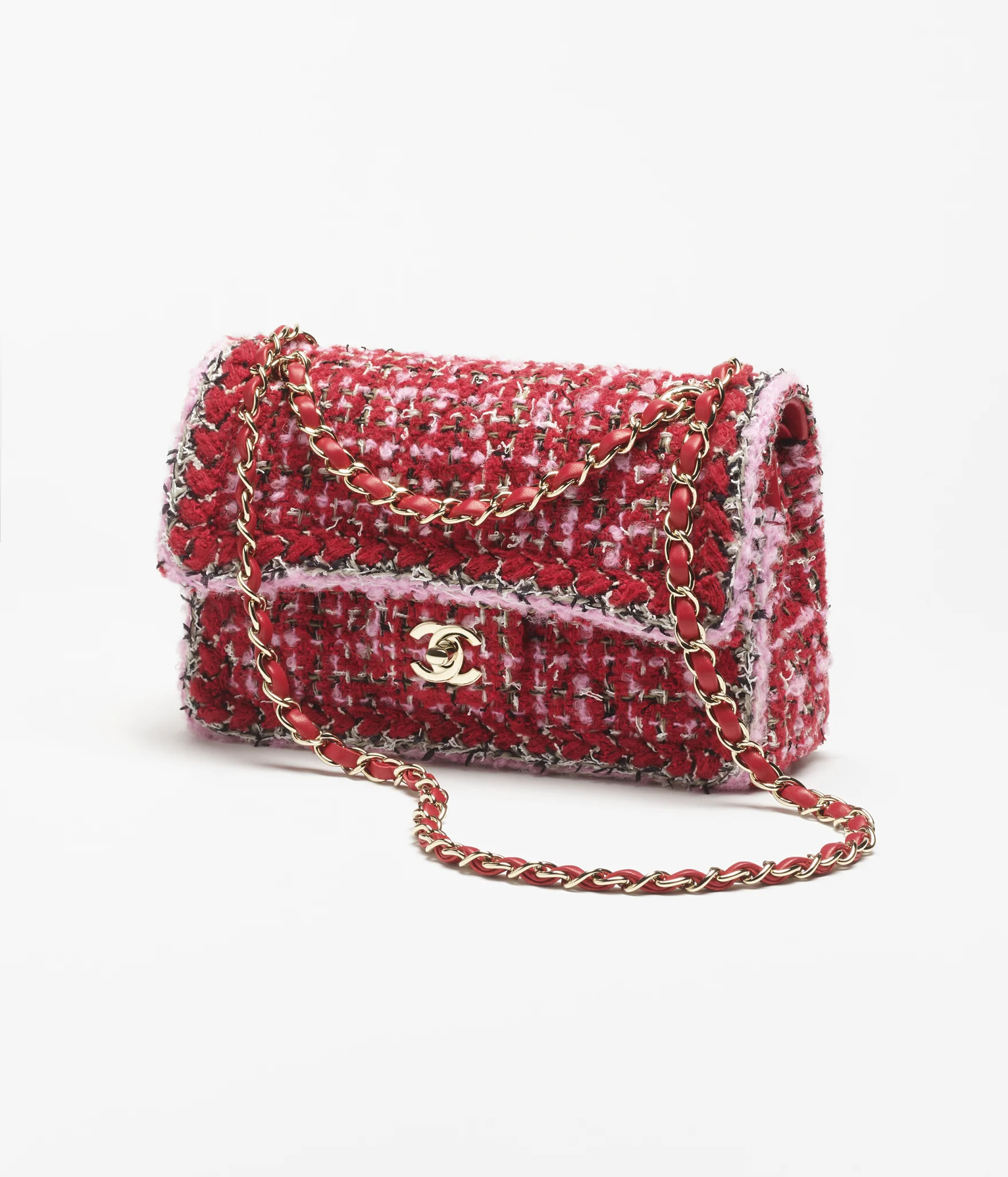 Small classic handbag, Tweed & gold-tone metal, red, pink & black — Fashion | CHANEL | Chanel, Inc. (US)