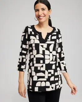 Travelers™ Block Print Split Neck Top | Chico's