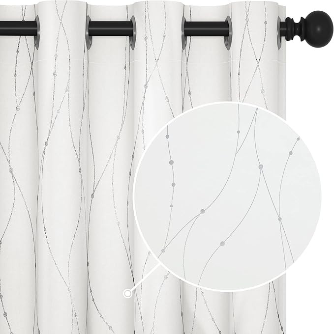 Deconovo Blackout Grommet Silver Pattern Printed Curtains, Pure White, 52W x 84L | Amazon (US)