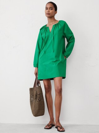 Tie-Neck Poplin Mini Dress | Banana Republic Factory