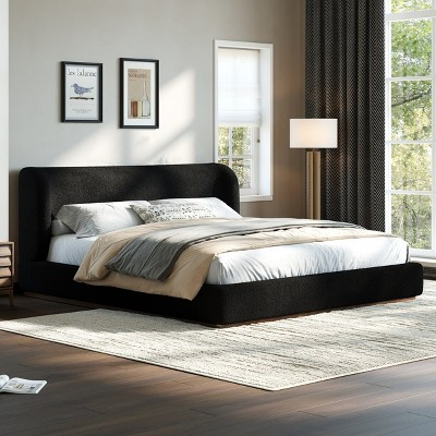 Queen Size Upholstered Platform Bed Frame Low Profile Bed with Headboard, Black - ModernLuxe | Target