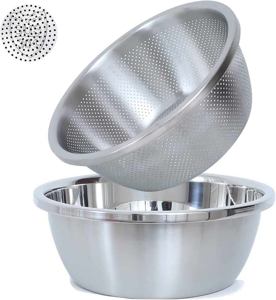304 Stainless Steel Microporous Colander,2QT Large Capacity with Mixing Bowl For washing vegetabl... | Amazon (US)