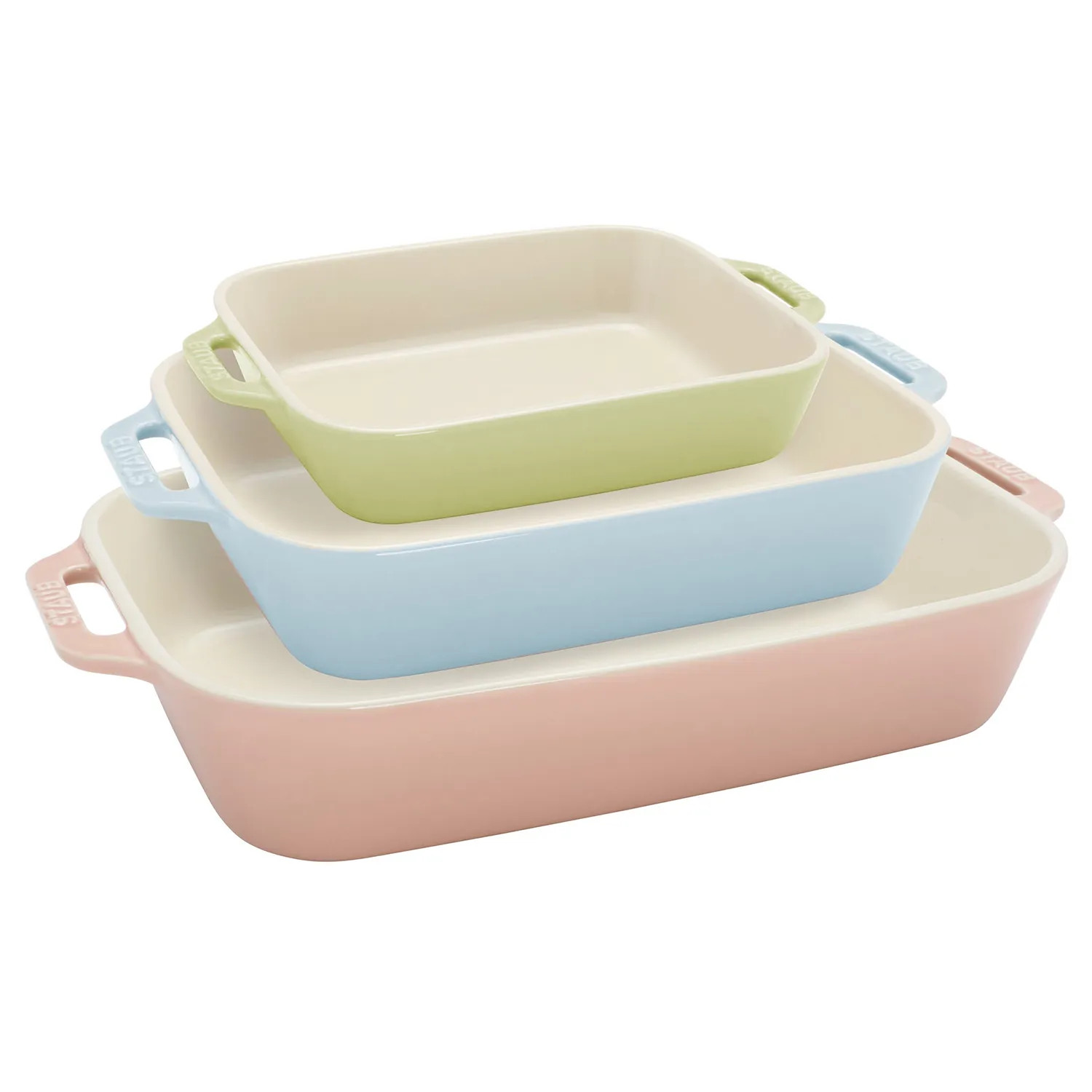 Staub Pastel Macaron Stoneware 3-Piece Rectangular Baker Set | Sur La Table