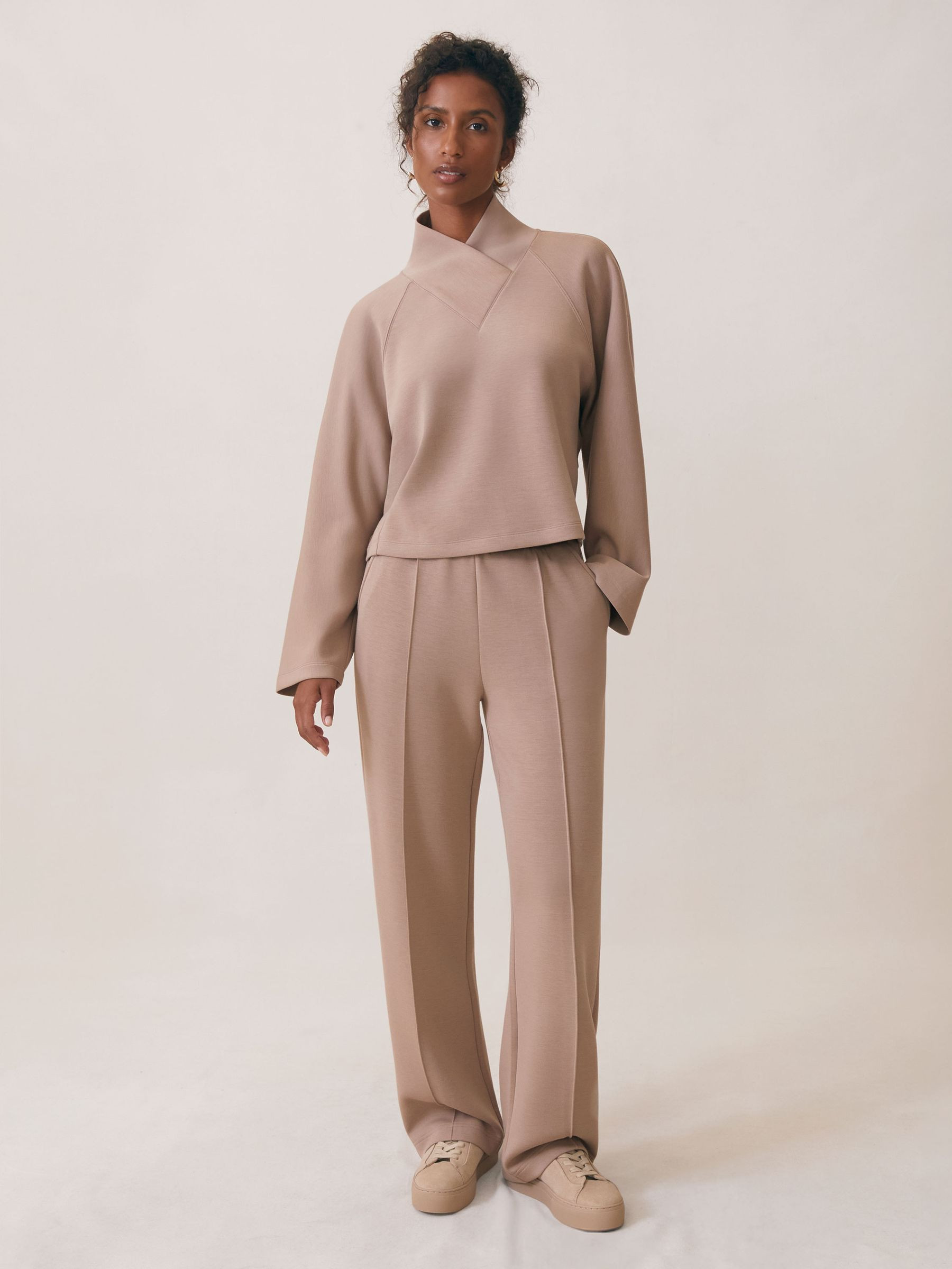 Premium Interlock Wide-Leg Joggers in Taupe Neutral | Reiss UK