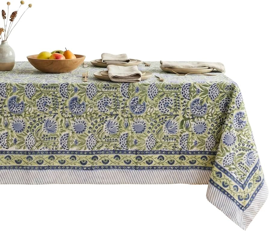 ATOSII Amara 100% Cotton Rectangle Fall Tablecloth, Handblock Floral Linen Table Cloth for Kitche... | Amazon (US)