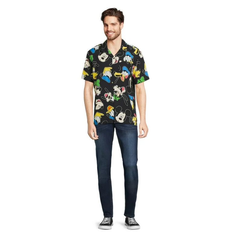 Disney Men’s and Big Men’s Mickey Mouse Friends Graphic Button Up Shirt with Short Sleeves, S... | Walmart (US)