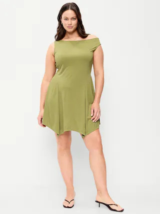 Fit & Flare Asymmetrical Shoulder Mini Dress | Old Navy (CA)