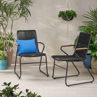 Woven Rope Outdoor Patio Chairs with Comfortable Armrests and Sturdy Construction, Perfect for Garden, Balcony, and Living Room, Black (Set of 2) | Wayfair North America