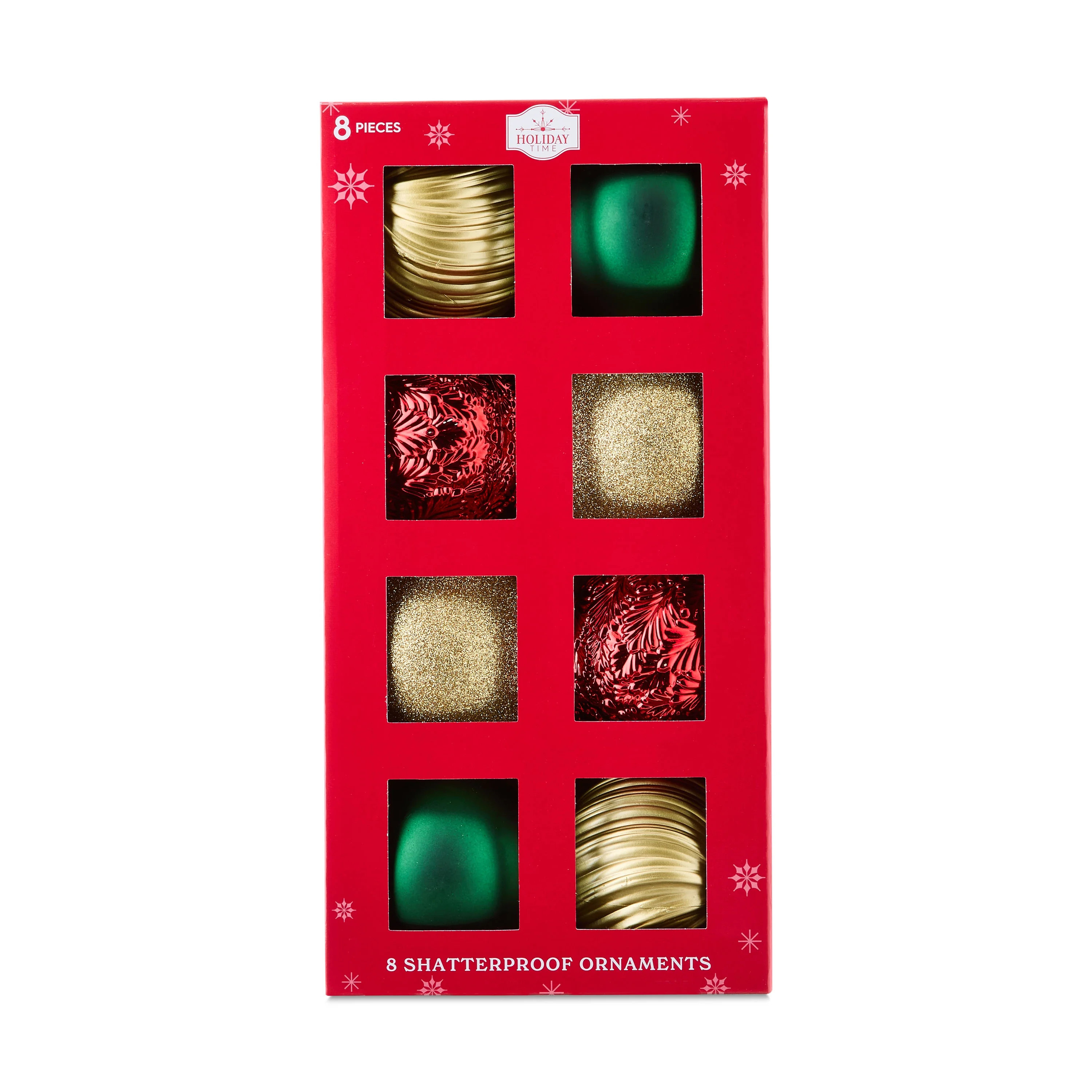 8-Count Red/Gold/Green Shatterproof Ball Christmas Ornaments, 3.93 in, by Holiday Time - Walmart.... | Walmart (US)