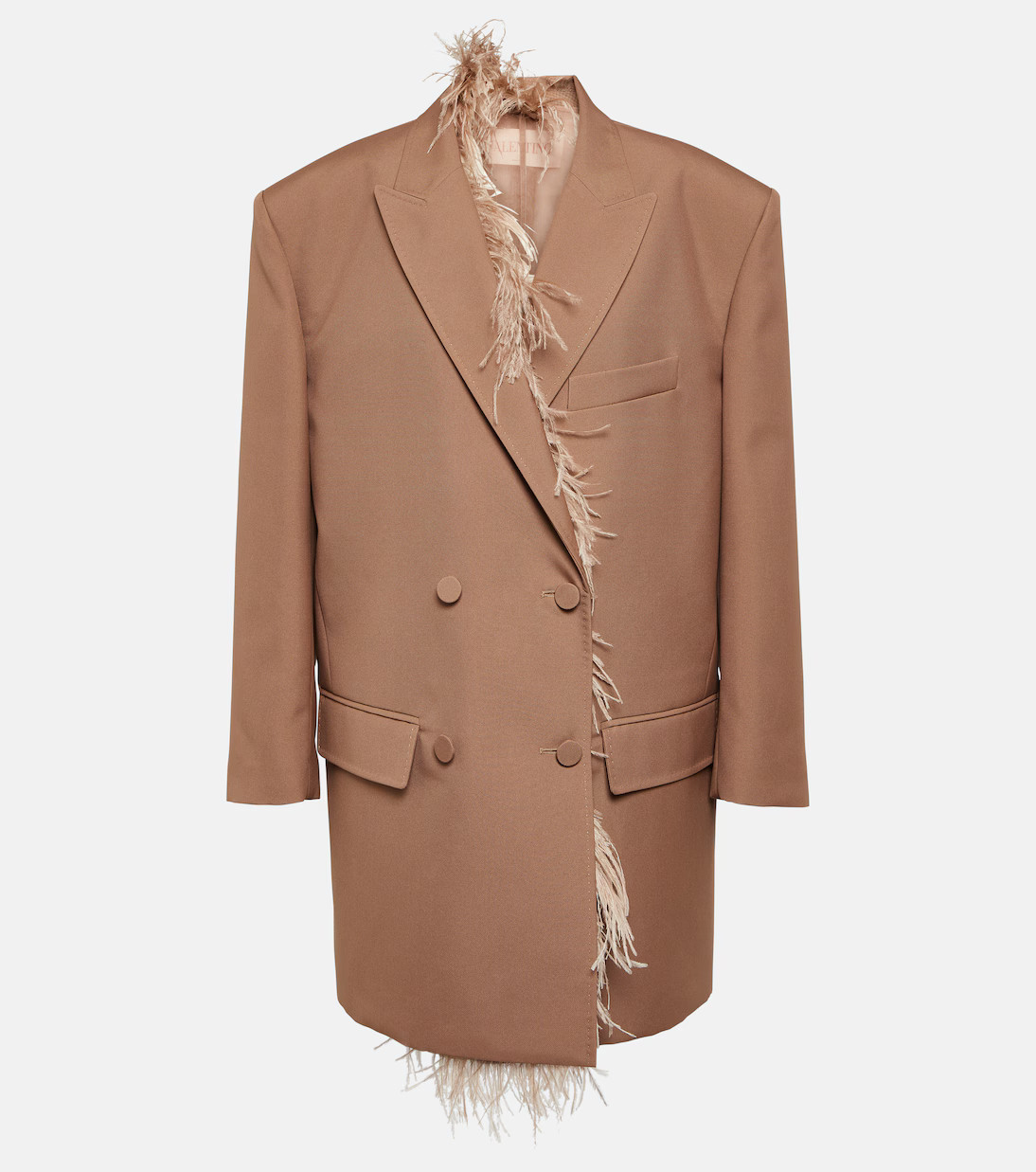 Feather-trimmed double-breasted blazer | Mytheresa (INTL)