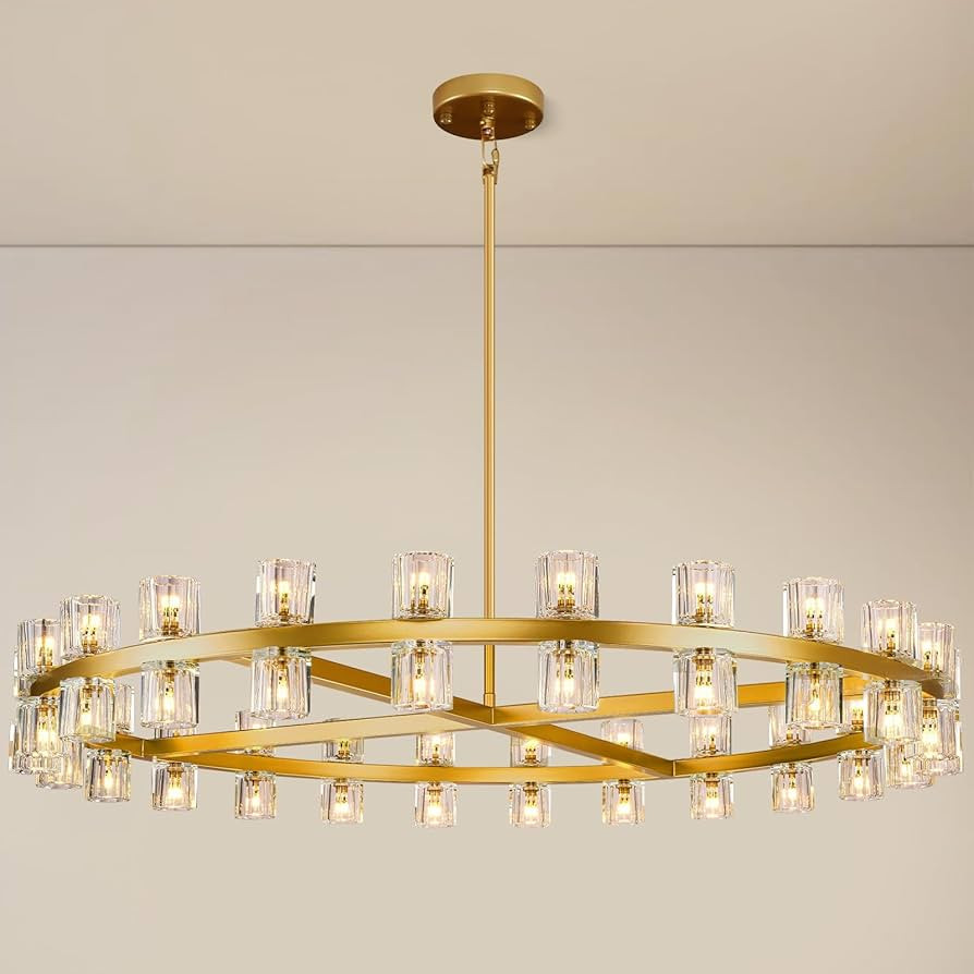 K9 Crystal 48-Light Round Chandelier, 48" Gold Chandeliers for Living Room, Arcachon Brass Chande... | Amazon (US)