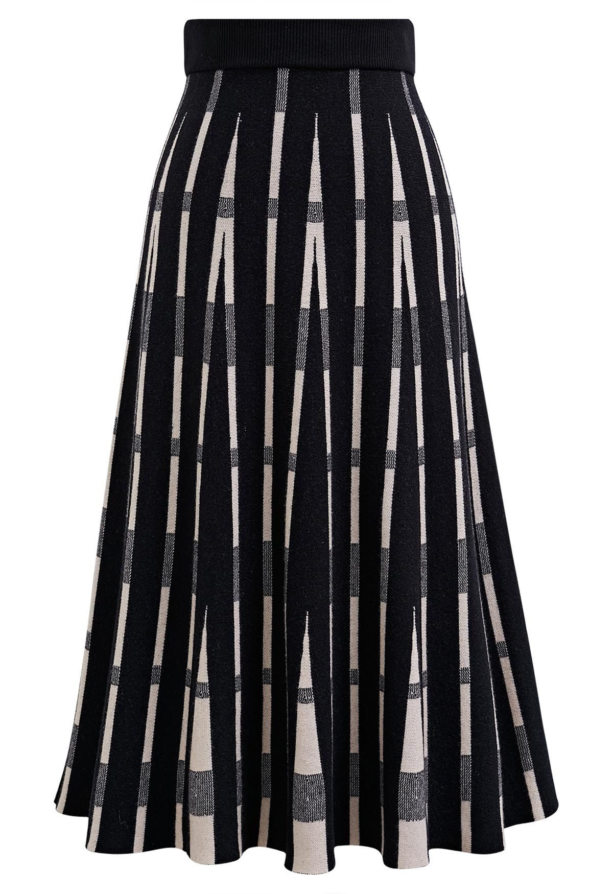 Trendsetting Striped Knit Midi Skirt in Black | Chicwish