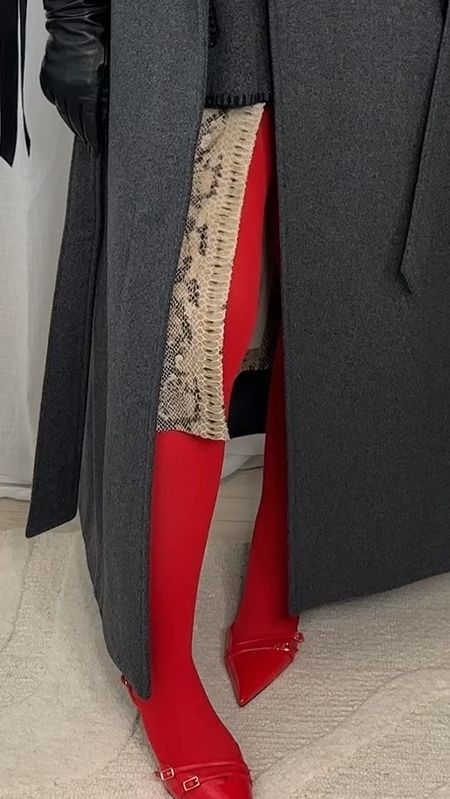 The red tights look might seem out of season but for the cooler days we’re having I do keep coming back to it 🍓🍓
Red tights and shoes outfit | Grey coat | Aligne wool | Leather gloves | Long opera gloves 

#LTKshoes #LTKspring #LTKstyletip