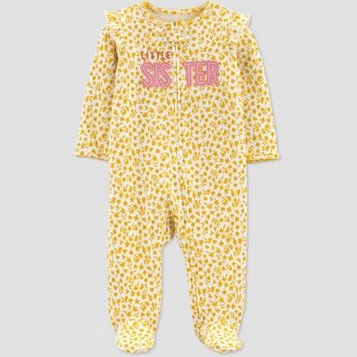 Baby Girls' Floral "Little Sister" Interlock Footed Pajama - Just One You® made by carter's Gold | Target