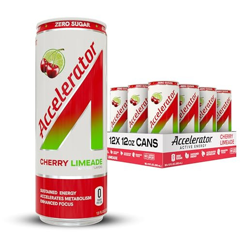 Accelerator Active Energy Drink Sugar Free Zero Carbs, Cherry Limeade 12oz can(12 pack) Enhanced Focus & Sustained Energy from 100% Natural Caffeine (200mg), Ashwagandha, Coq10 & Green Tea Extract | Amazon (US)