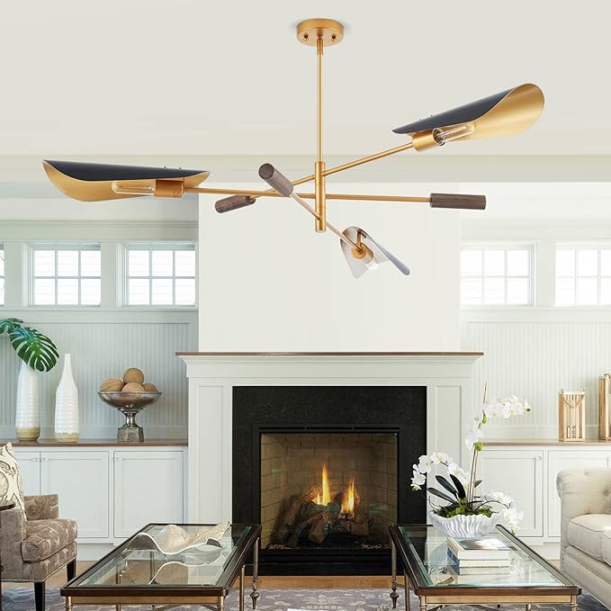 MhyTogn 51" Industrial Farmhouse Chandelier with Antique Brass Brush Paint and Matt Black Finish,... | Amazon (US)