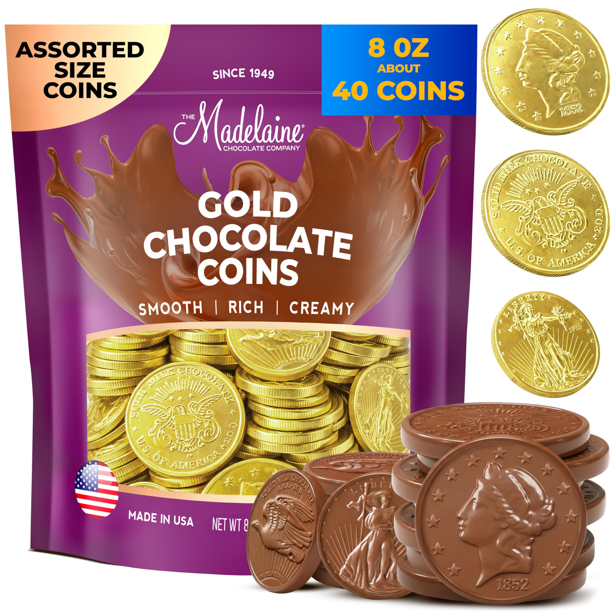 Madelaine St. Patrick’s Day Gold Chocolate Coins - 8 Oz About 40 Assorted Sizes Milk Chocolates... | Amazon (US)