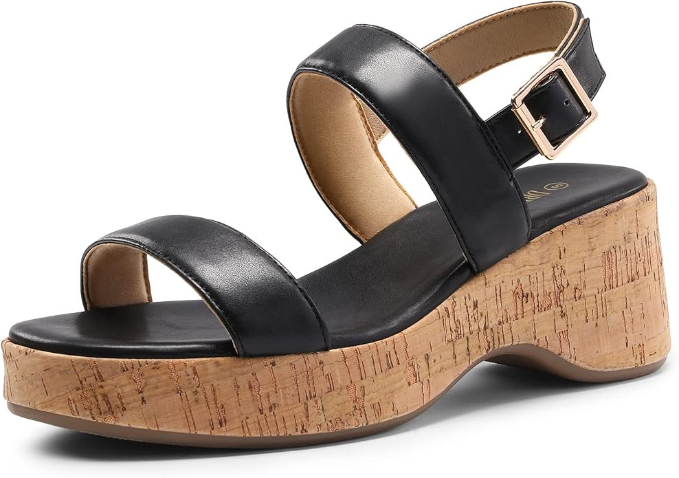 DREAM PAIRS Women Comfy Wedge Sandals Open Toe Dressy Casual Buckle Ankle Strap Raffia Platform S... | Amazon (US)