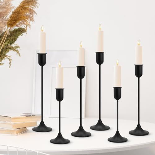 6 Pcs Black Candle Holders Set, Vintage Home Decor – Modern Taper Candlestick Holders for Wedding, Table Centerpieces – Great Gift for Housewarming, Birthday Parties, Wedding & Christmas Season | Amazon (US)