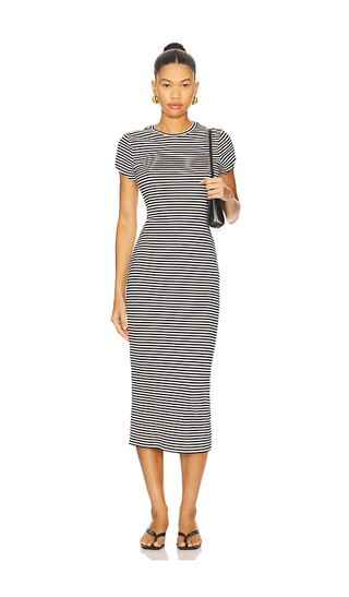 Adrian Midi Dress in Black & White Stripe | Revolve Clothing (Global)