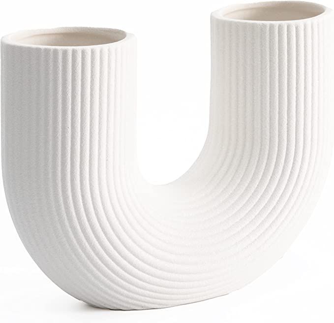 COEAZY White Vase, Ceramic Vase U Shaped, Flower Vase, White Vases for Decor | Amazon (US)