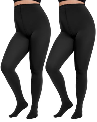 Citystl 2 Pairs Plus Size Tights for Women, 80D Opaque Black Tights, Solid Color Soft Microfiber(Black-XL/XXL) | Amazon (US)