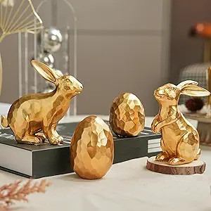 Gold Easter Bunny and Egg Set, 4Pcs Resin Easter Rabbit and Egg Figurines, Small Faceted Bunny St... | Amazon (US)