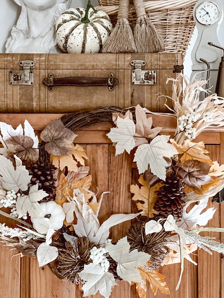 Cozy up your cabinet or bookshelf with this neutral fall wreath & pumpkin— love the warm earth tones. 

#LTKhome #LTKFind #LTKSeasonal