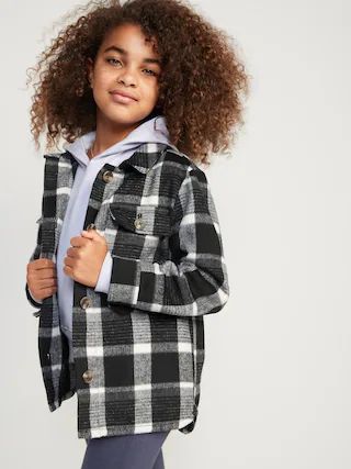 Oversized Soft-Brushed Plaid Tunic Shacket for Girls | Old Navy (US)