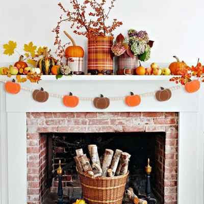 Fall Decor, Fall Decorations For Home, Felt Pumpkin Garland And Wood Bead For Fall Decorations Indoor, Fall Pumpkin Banner For Mantle Wall Décor | Wayfair North America
