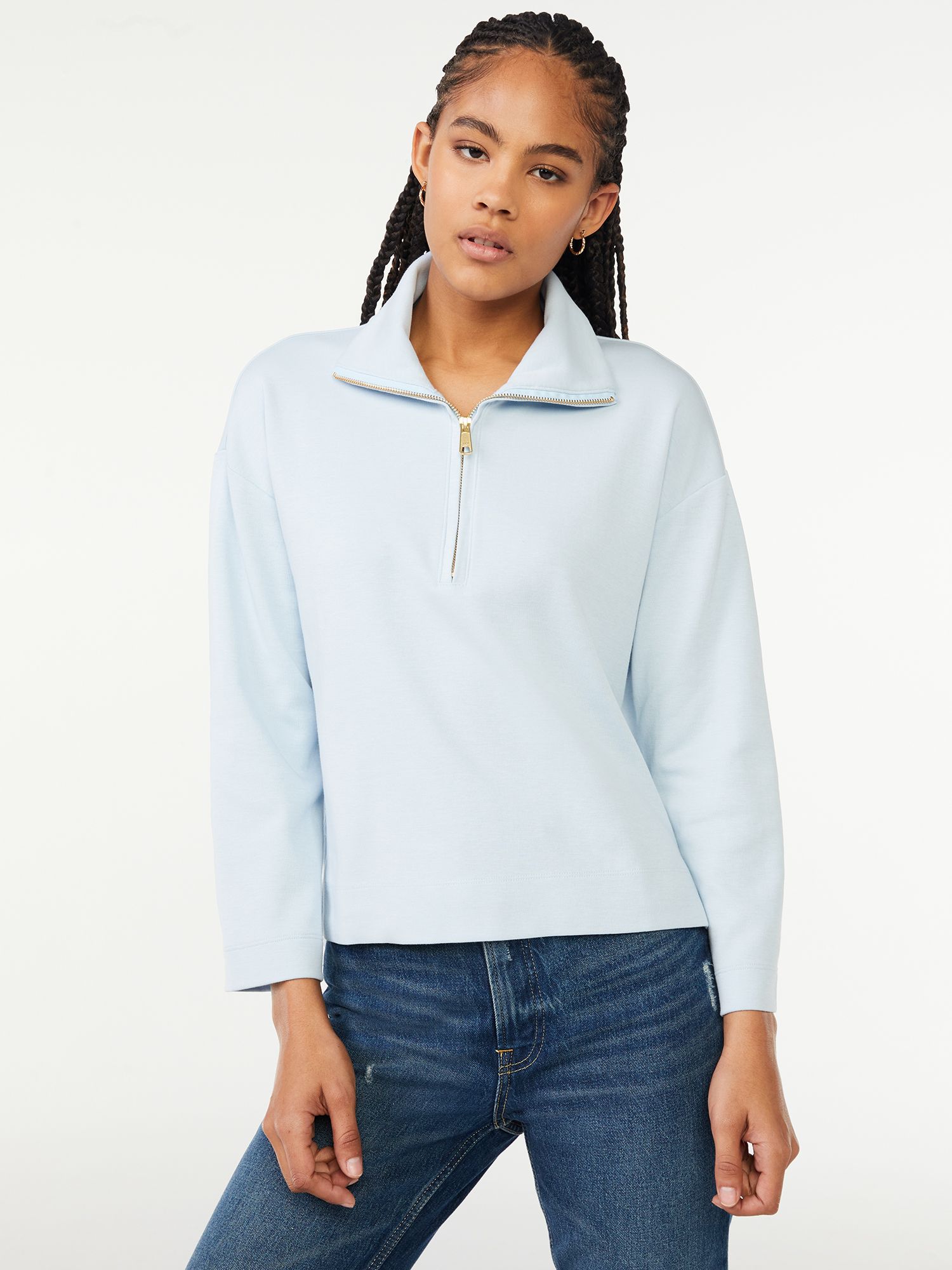 Free Assembly Women's Zip Front Mock Neck Top with Long Sleeves | Walmart (US)