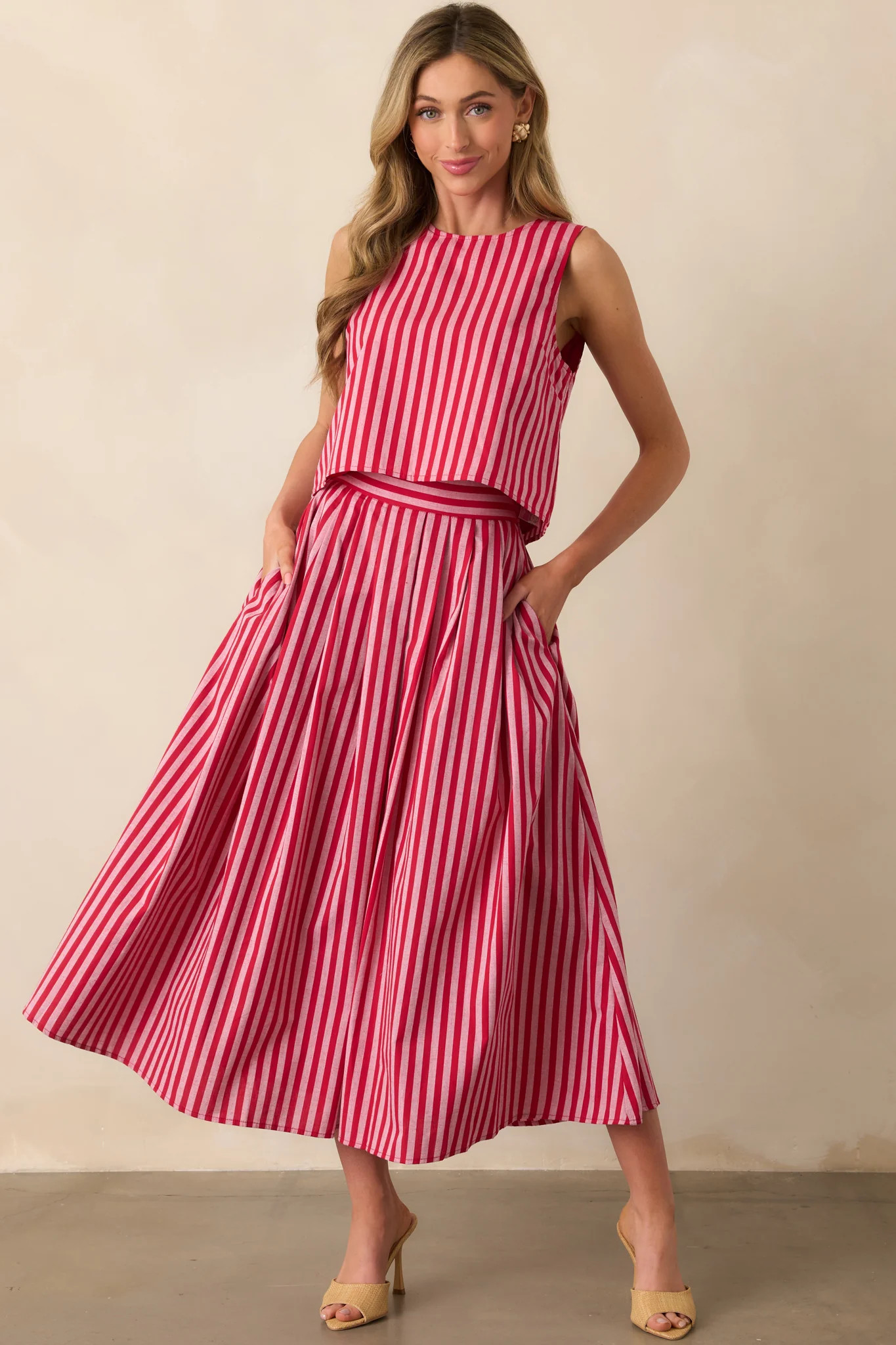 Keep Wondering Red Stripe Cotton Maxi Skirt | Red Dress