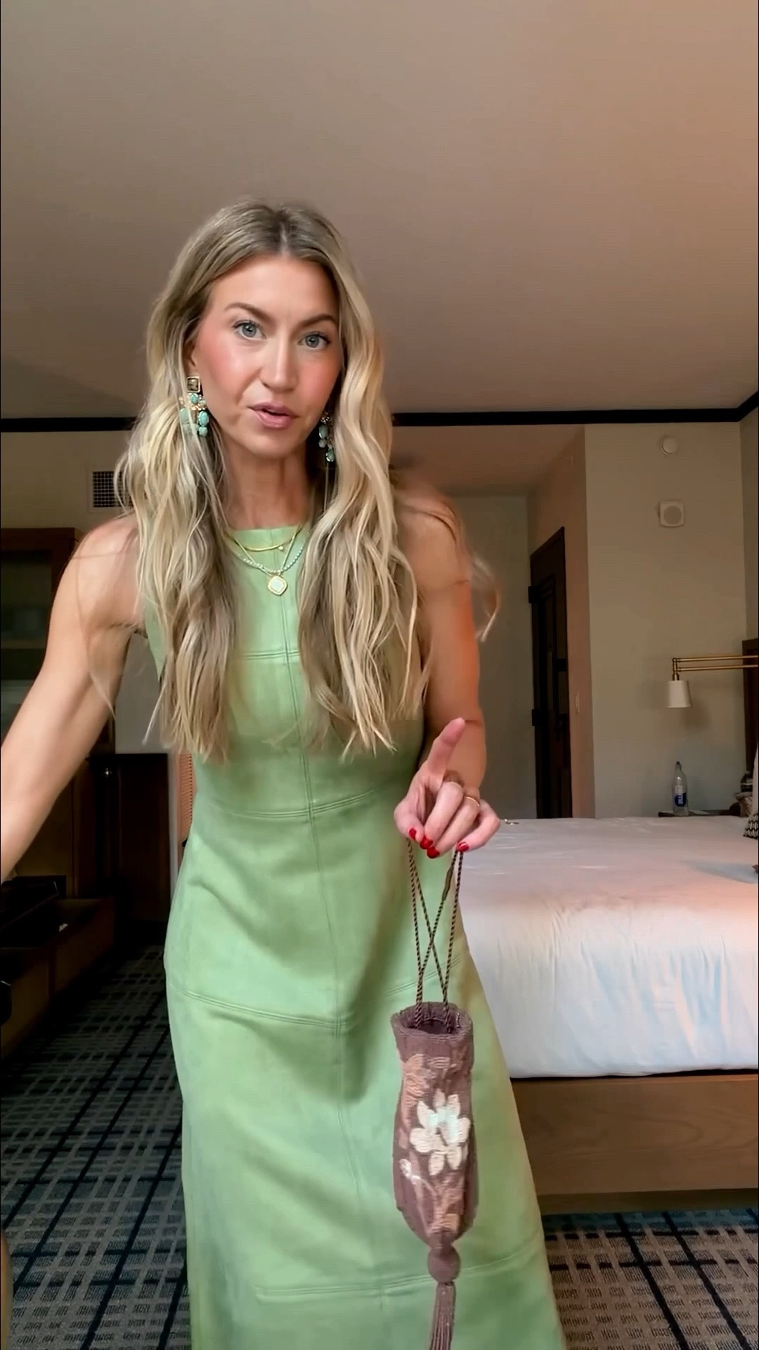 My look for the first event at 

Moss faux suede green dress: TTS, wearing an XS
Dark brown kitten heels: TTS
Patrick ta gloss in ‘Salted Caramel’

Beaded brown floral bag, drop chandelier turquoise earrings

#LTKCon #LTKgrwm #LTKWedding