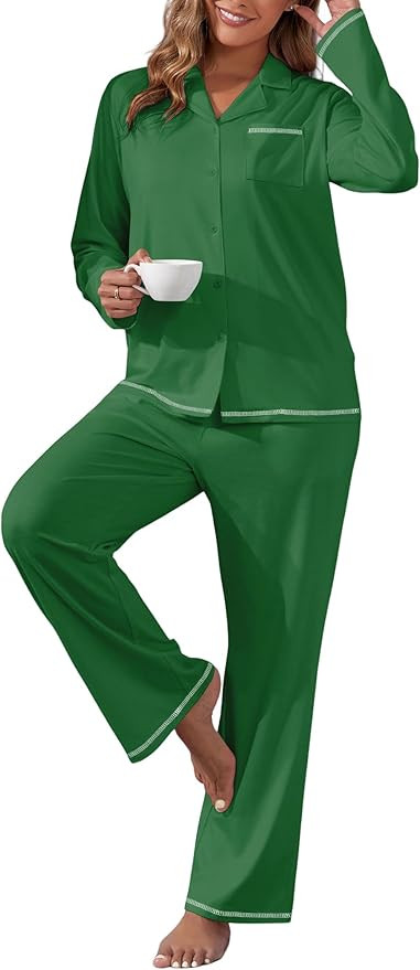 ZAFUL Womens Pajama Sets Soft Cotton Button-Down Pajamas Long Sleeve and Pant Pjs Sets 2 Piece Lo... | Amazon (US)