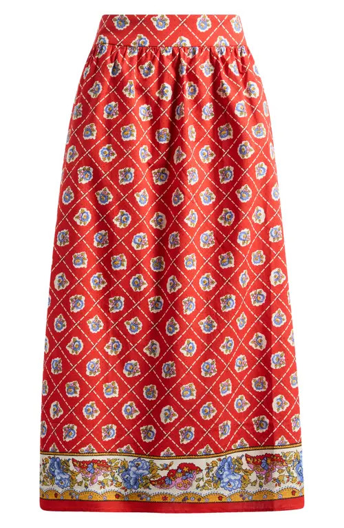 WAYF Josefina Cotton Blend Skirt in Red Scarf at Nordstrom, Size X-Large | Nordstrom