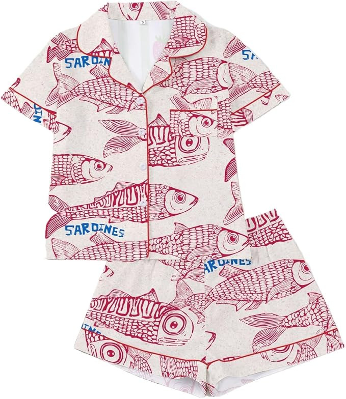 Sardine Button Down Pajamas Women Y2k Short Sleeve Pijama Fish Pjs Loungewear Sets Nautical Outfi... | Amazon (US)
