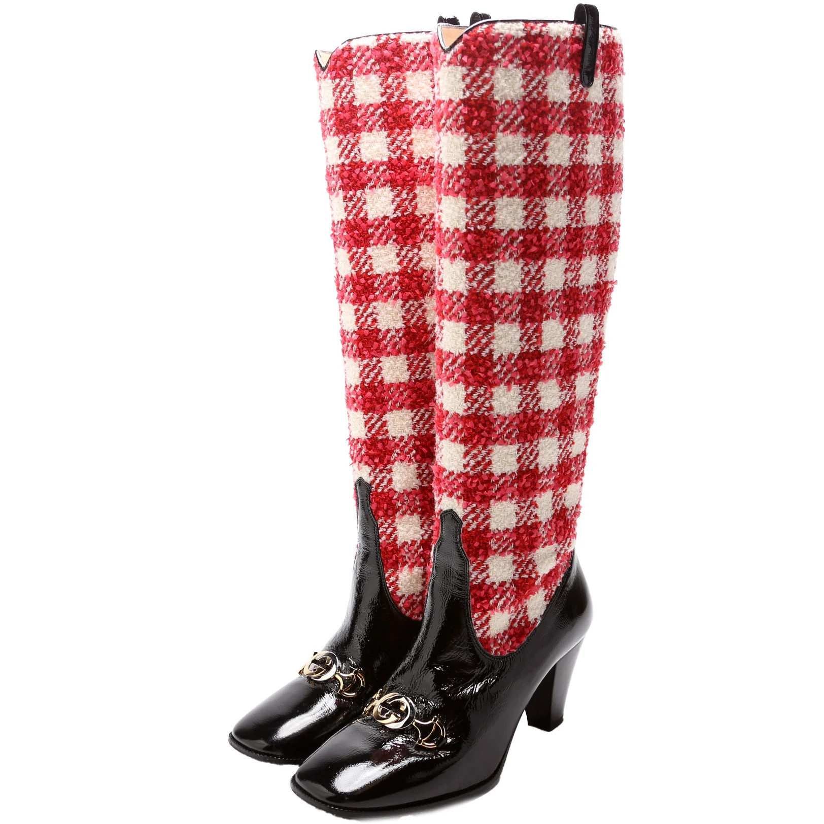 Horsebit Plaid Knee High Boots Size 37.5 | Keeks Designer Handbags
