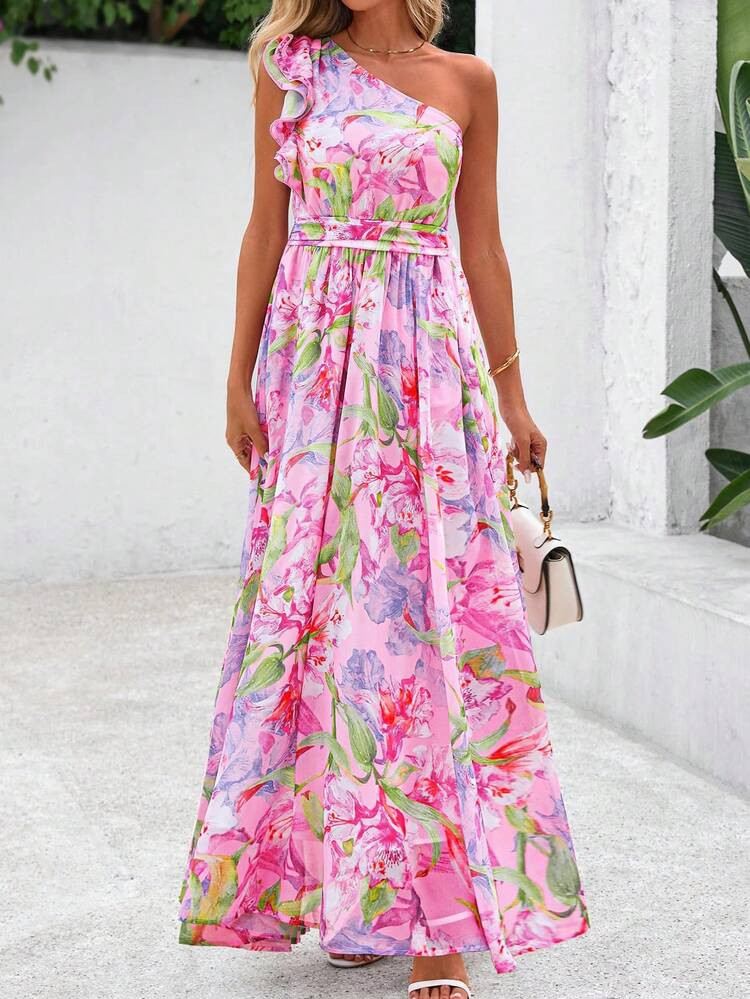 Women’s One Shoulder Summer Maxi Dress, Wedding Guest Outfit, Cocktail Party | SHEIN