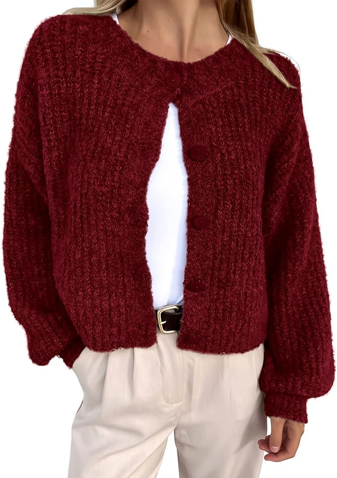 BTFBM Women's Chunky Knit Fall Cardigan 2024 Winter Long Sleeve Button Down Soft Loose Cropped Sw... | Amazon (US)