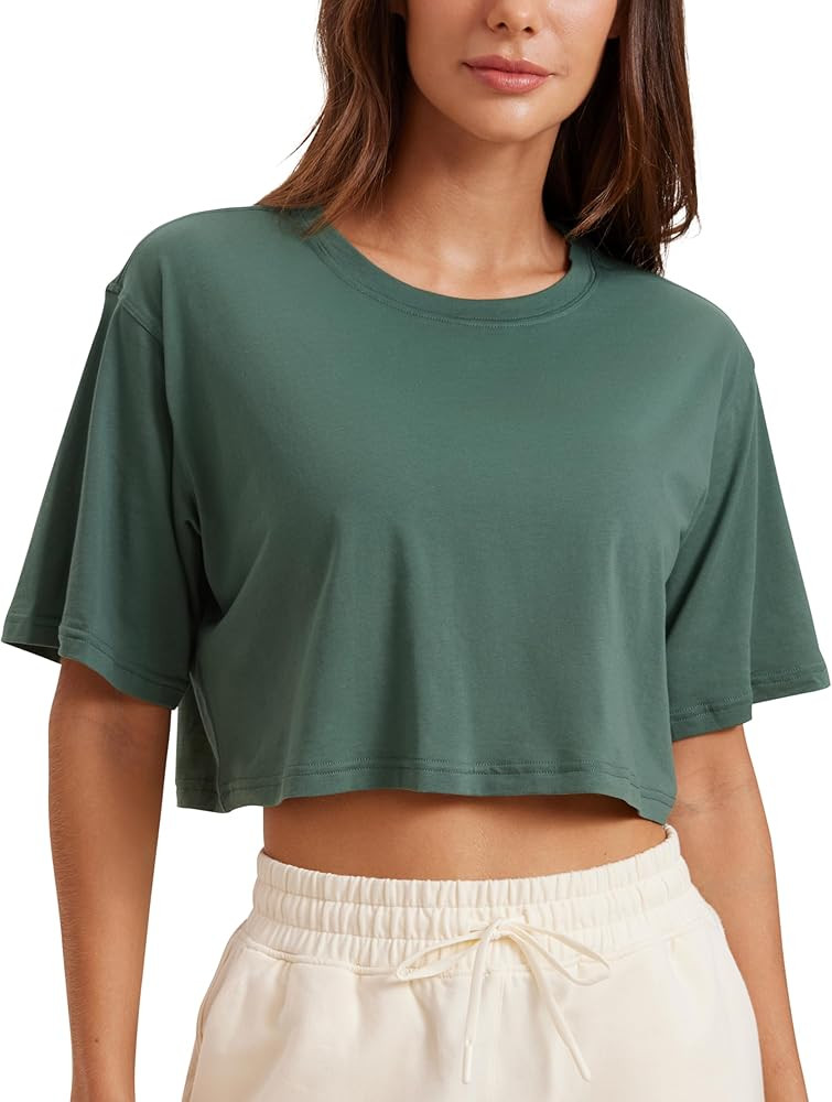 CRZ YOGA Women's Pima Cotton Workout Crop Tops Short Sleeve Yoga Shirts Casual Athletic Running T... | Amazon (US)