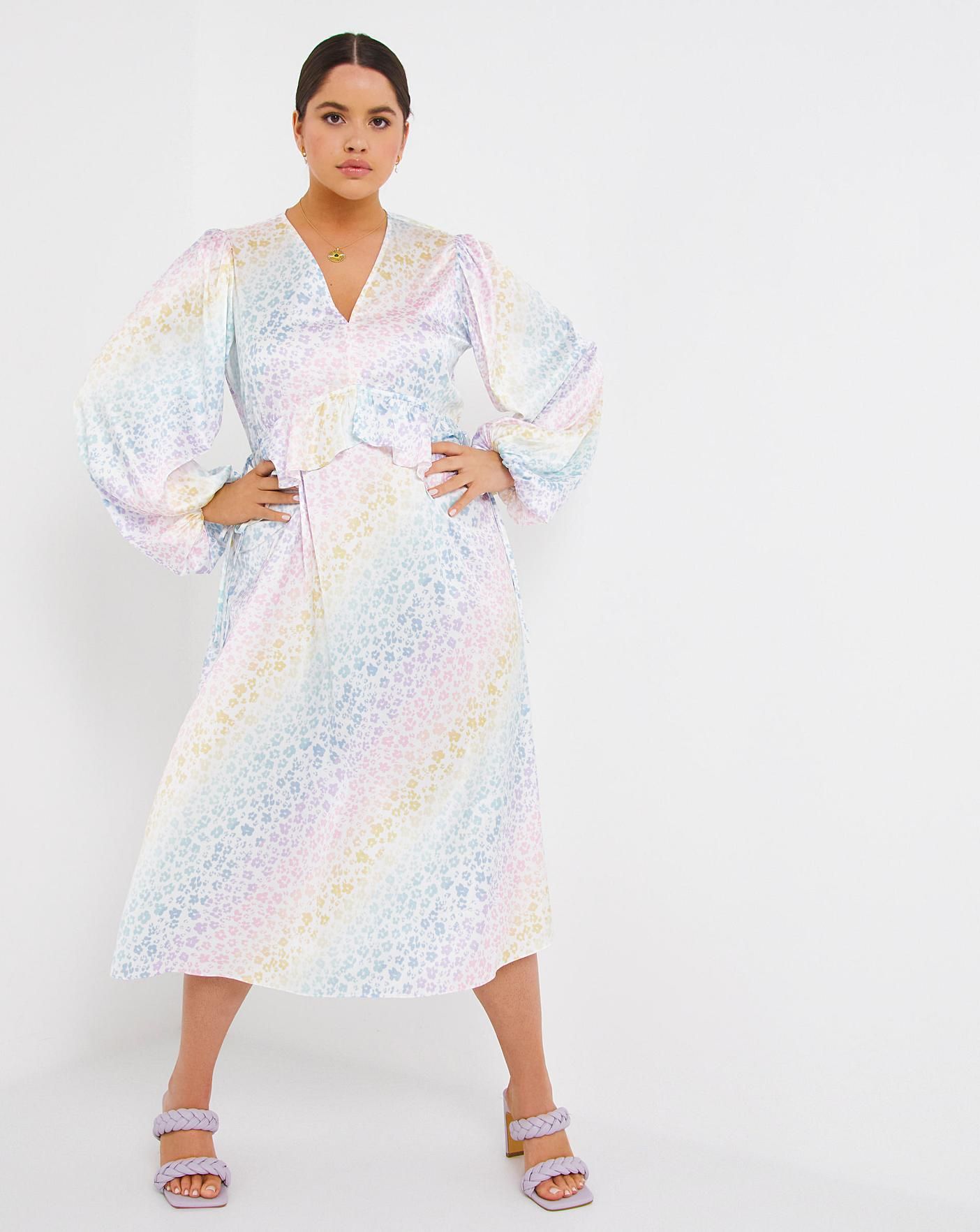Rainbow Leopard Print Frill Midi Dress | Simply Be (UK)
