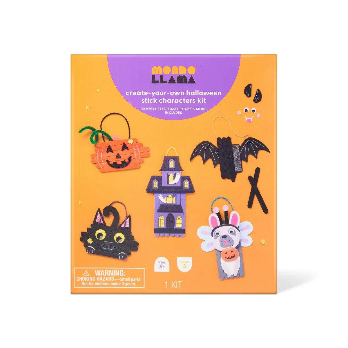 5ct Halloween Craft Stick Character Kit - Mondo Llama™ | Target