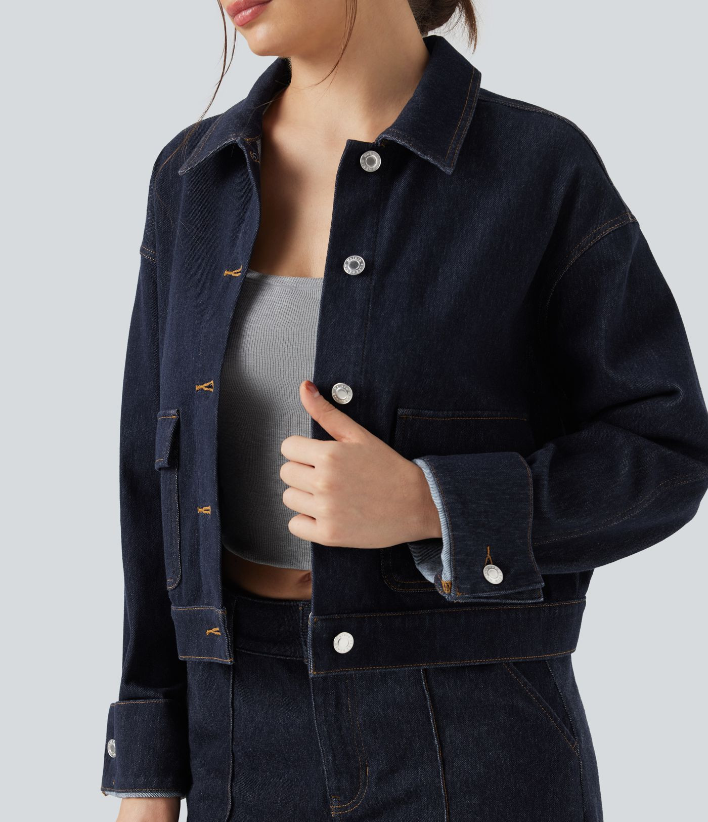 Damen Halara Flex™ - Jeansjacke mit Kragen und langen Ärmeln - Halara | Halara - DE