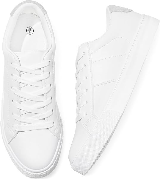 Women's Fashion Sneakers PU Leather Casual Shoes White Tennis Low Top Shoes Womens Lace Up Sneake... | Amazon (US)