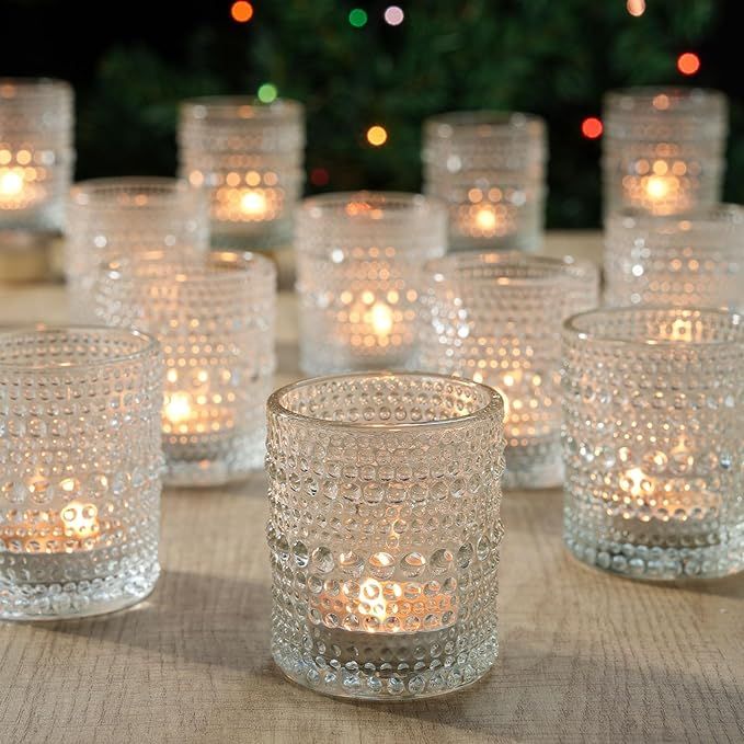24 Pack Votive Candle Holders for Wedding Candle, Clear Glass DIY Wax Filling Romance Tealight Ca... | Amazon (US)