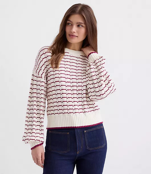 Loft Stripe Ribbed Blouson Sweater | LOFT