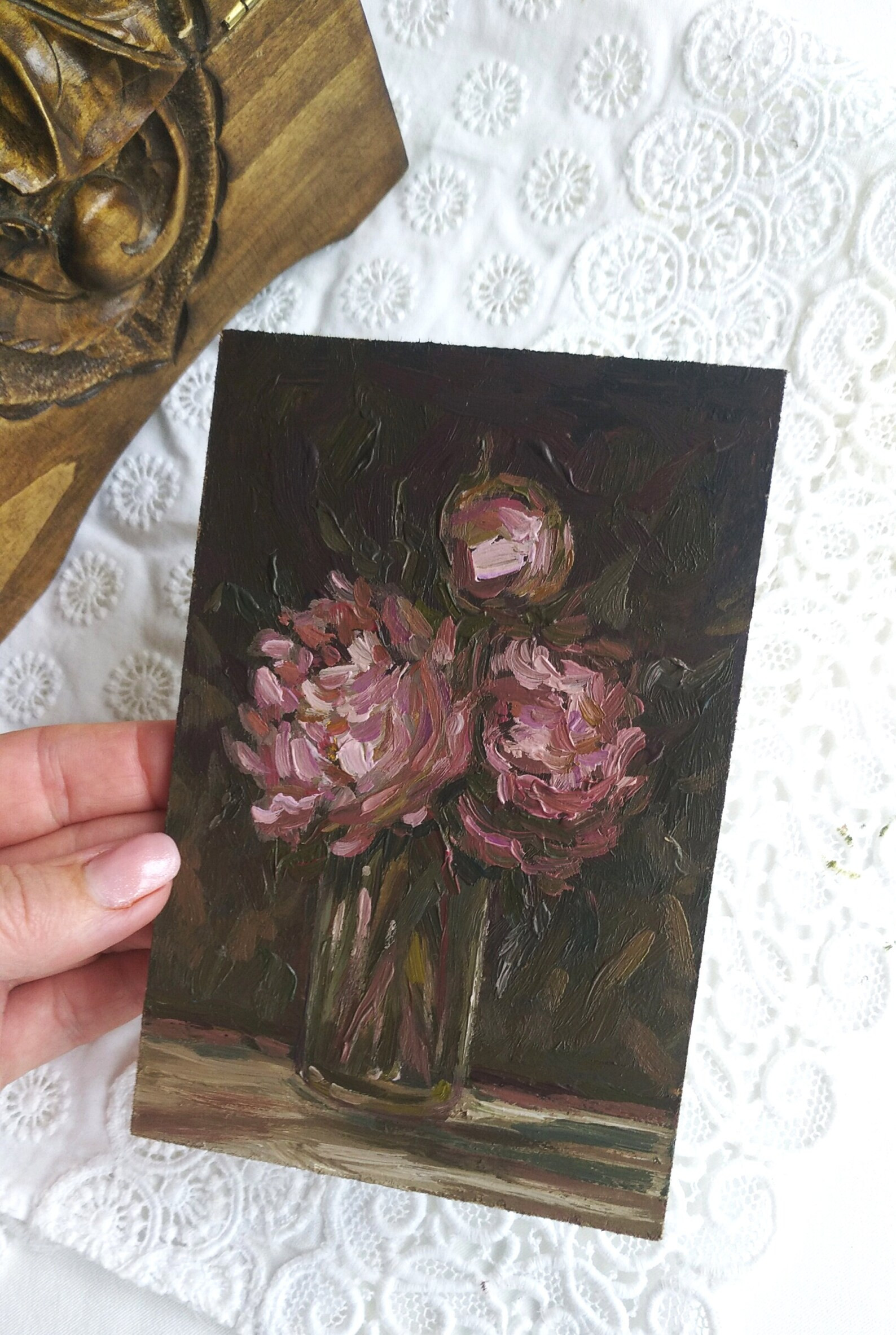 Peony Small Painting,Vintage Style Art,Floral Still Life,Original Painting Gift,Floral Wall Art | Etsy (US)