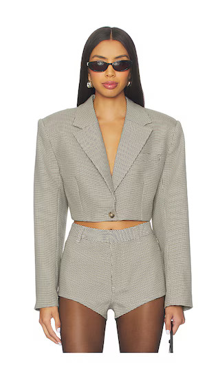 Petra Cropped Blazer in Black Cream Houndstooth | Revolve Clothing (Global)