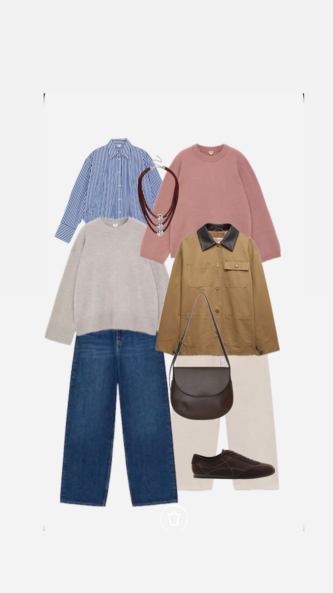 Two pairs of jeans, lots of outfit combos. 
Blue denim
Ecru denim
Cashmere jumper
Pink Jumper
Brown Trainers
brown bag
Barn Jacket 

#LTKstyletip #LTKover50style #LTKspring