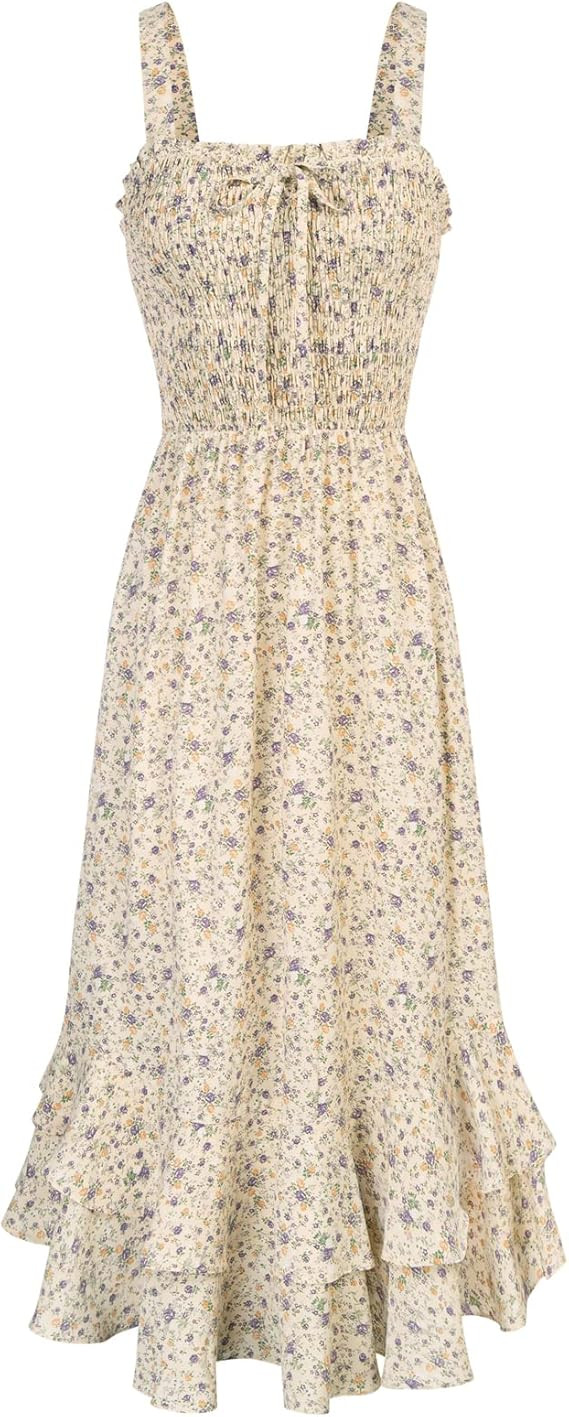 GRACE KARIN Women's 2024 Summer Floral Boho Dress Square Neck Strapped Swing A Line Beach Long Ma... | Amazon (US)